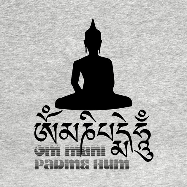 Tibetan Buddhist Mantra Om Mani Padme Hum with Buddha by TammyWinandArt